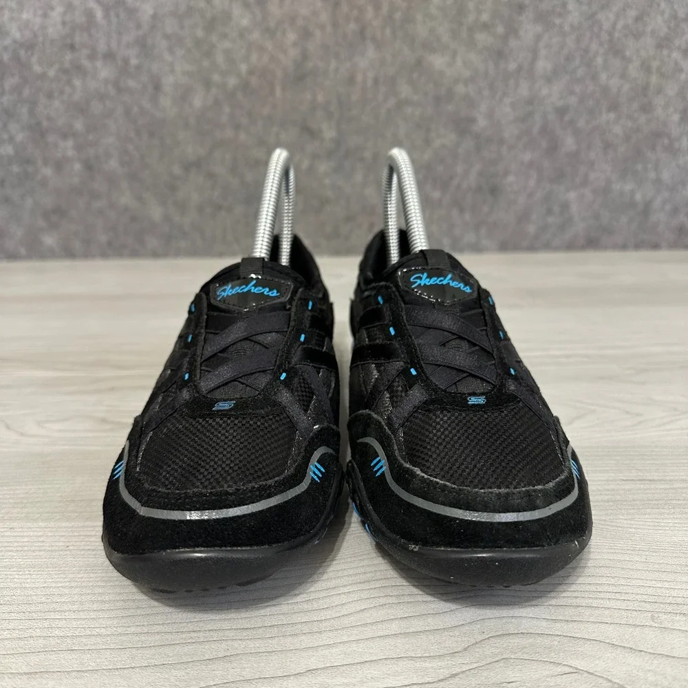 Skechers Relaxed Fit Sneakers Womens 6 Black Blue Bungee Slip On‎ Memory Foam